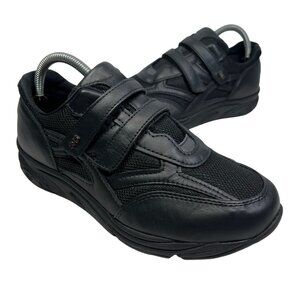 SAS TMV Walking Shoe Women sz 7.5 Wide Black Leather Comfort Hook & Loop Sneaker